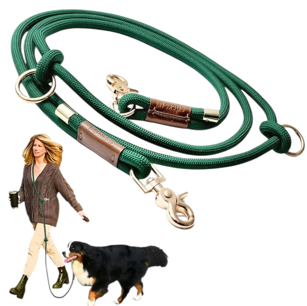 NWT Sticks N Bones Adjustable Stylish Green Dog Leash w Multiple Ways To Wear